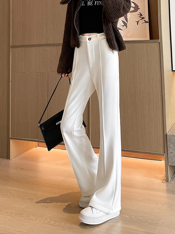 Bla Thiened pantalon droit en laine femme automne hiver minceur pantalon à jambes larges taille haute pantalon évasé