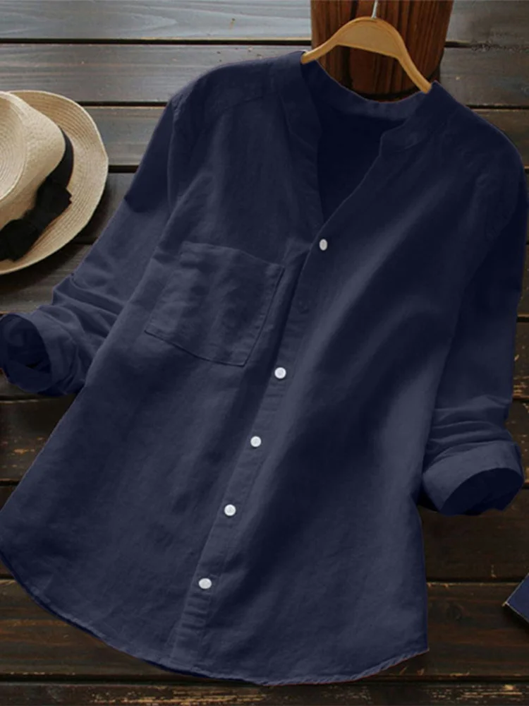 

Свободный хлопково-льняной женский повседневный топ irt Spring Vintage Color V-Ne на одной пуговице, длинный повседневный топ для женщин