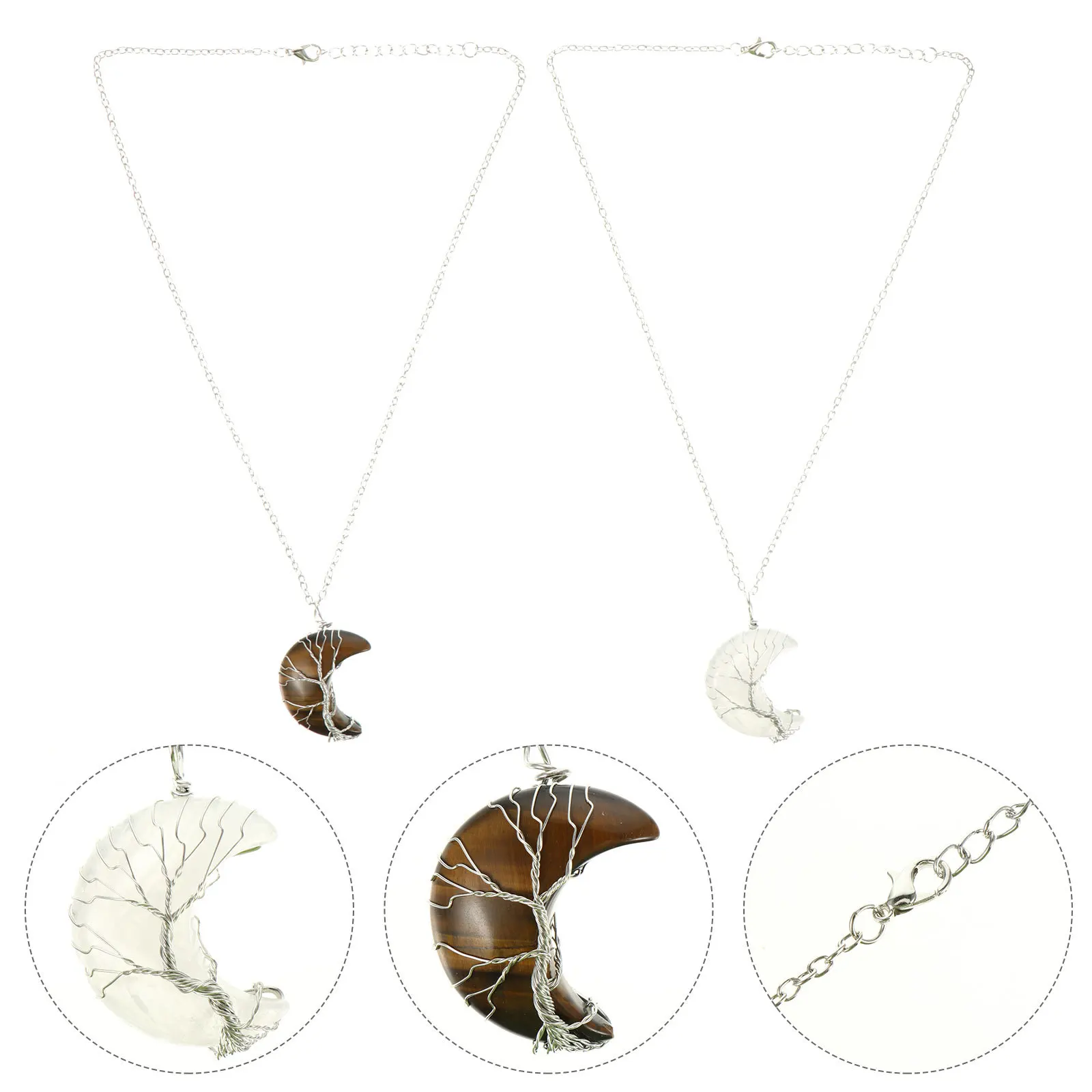 

2Pcs Natural Stone Moon Shape Pendant Necklace Women Stylish Elegant Unique Jewelry Decoration Gift Ideas Women Necklace Pendant