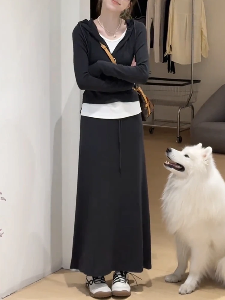 

Early Autumn Fashionable Casual Hoodie Skirt Set Two-Piece Korean Style Youthful Dressing Long Sleeve round Neck High Waist