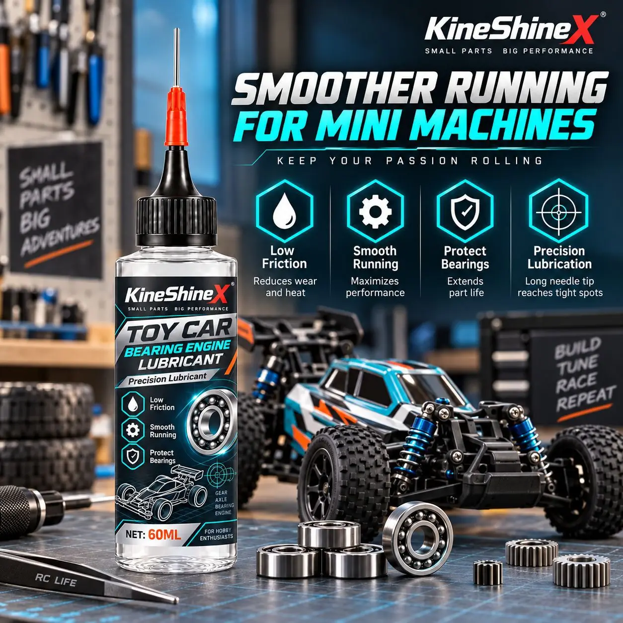 60ml RC Car Bearing Lubricant Precision Needle Oil for Bearings Gears Axles Low Friction Smooth Running Hobby Maintenance