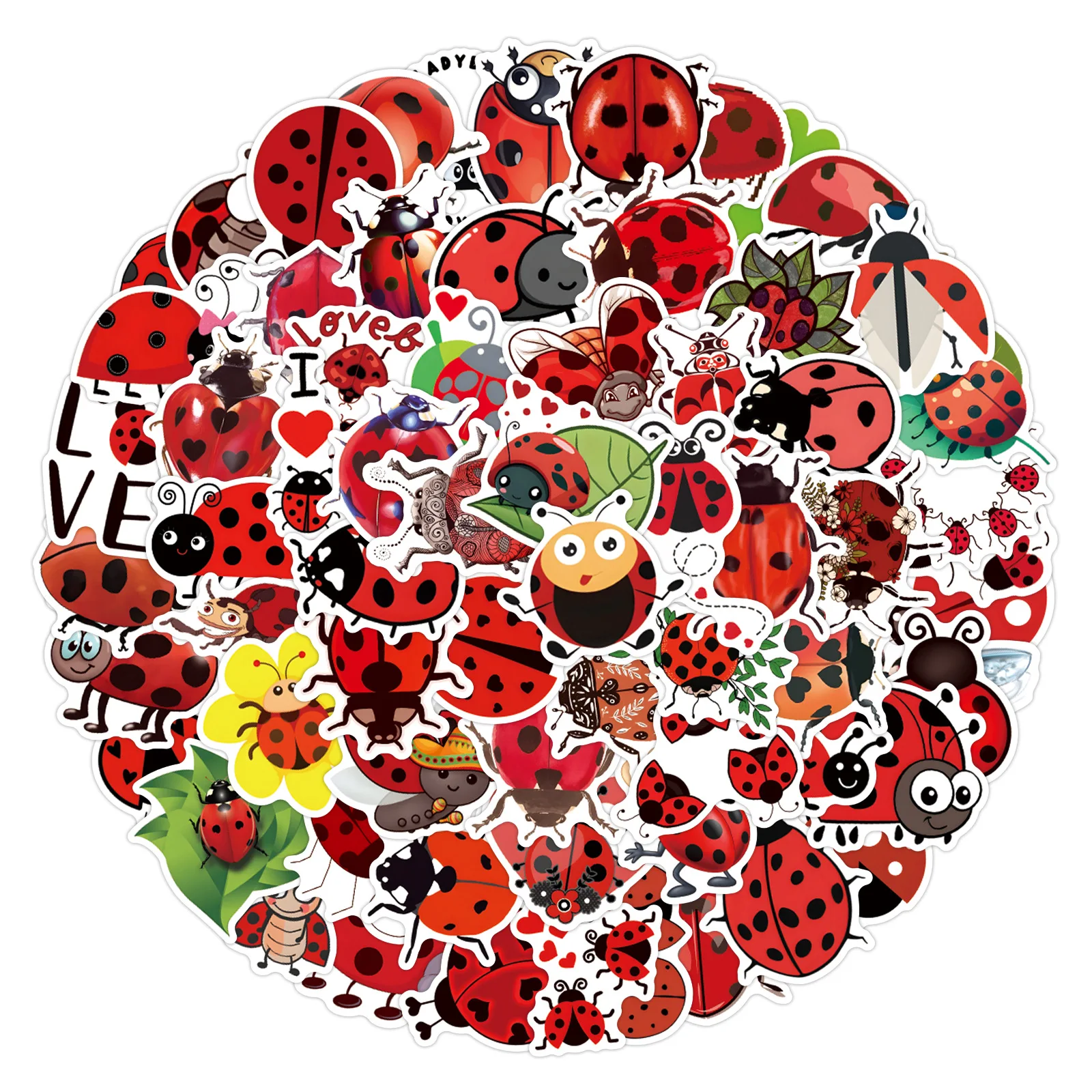 

10/55/110PCS Cartoon Insect LadybugFunny Sticker Waterproof Graffiti Decal Children's Toys Gift Decorative Glasses Box Laptop