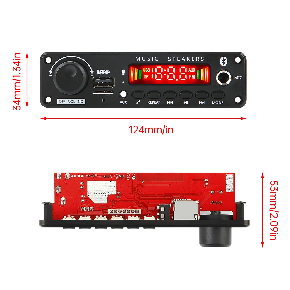 50W Bluetooth 5.0 decoder board 6.5MM microphone amplifier decoder board FM decoder recording call lossless motherboard DC 6-18V