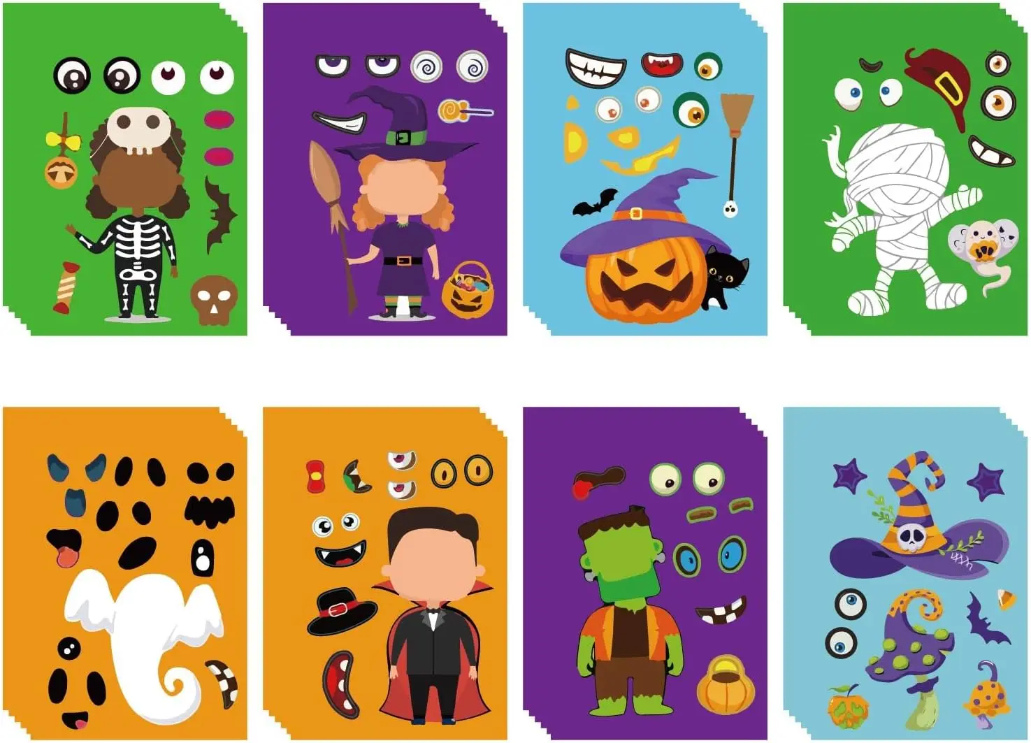 48 Sheets 8 Styles Halloween Make a Face Stickers Make Your Own Halloween Stickers Self Adhesive Halloween Characters