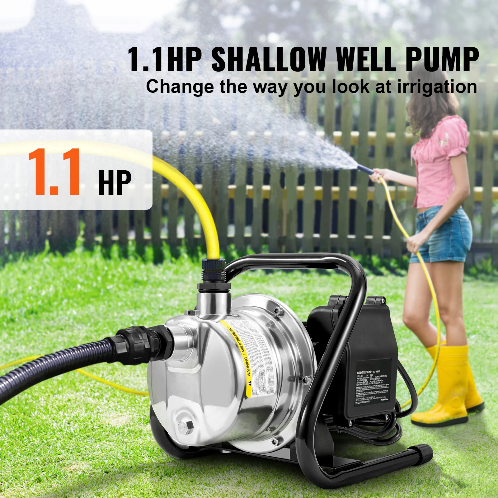 SucceBuy Shallow Well Pump 1.1 HP 115V 978GPH 131ft Height 69.6psi Max Pressure Portable Sprinkler Booster Jet Pumps Irrigation