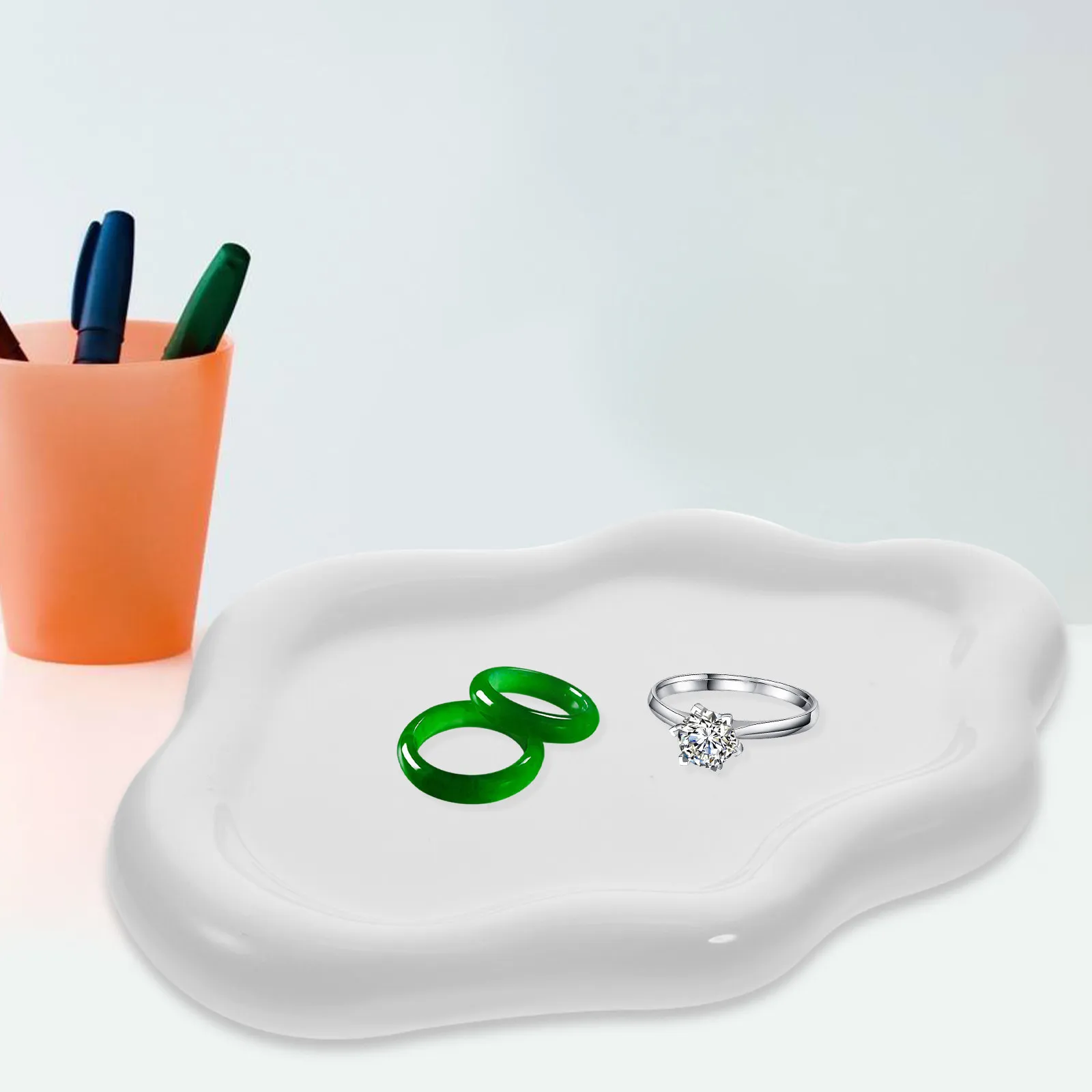 

Wide Edge Ceramic Storage Plate Irregular Shape Multipurpose Jewelry Tray Ring Dish Organizer Decorative Holder for Desktop