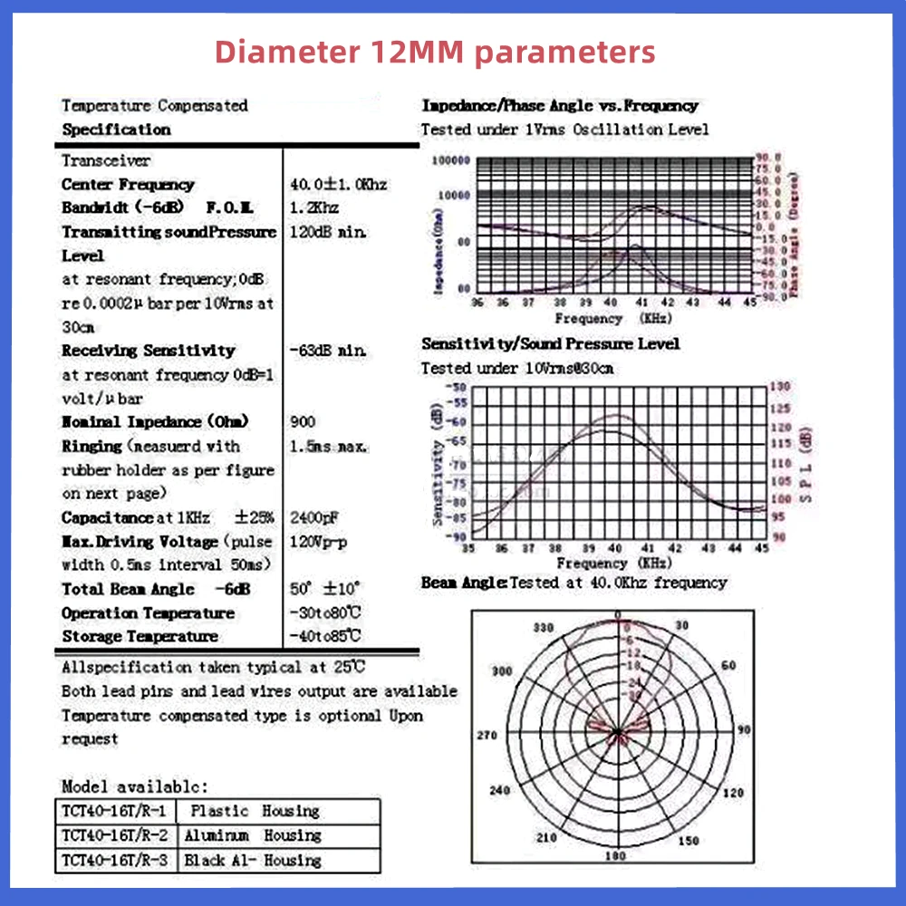 RT스플릿 초음파 센서 트랜시버 프로브, 송수신 40Khz TCT40-16, TCT40, 10mm, 12mm, 16mm, 10PCs