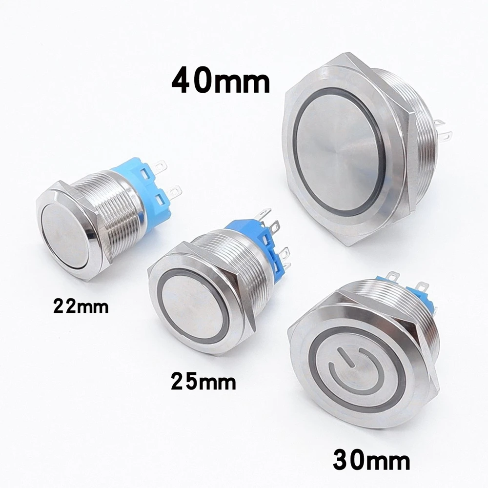 22mm 25mm 30mm 40mm Metal Push Button Switches 2NO2NC control Buttons Switch Start Stop PC Car Engine Power Supply On Off LED