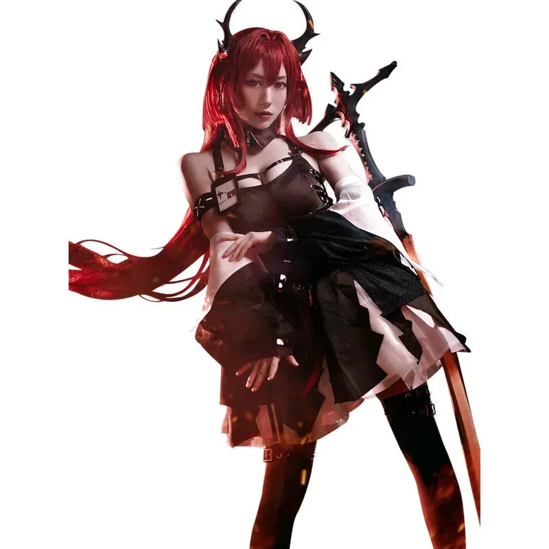 

Game Arknights Surtr Cosplay Costume Anime Operator Surtr Guard Cospaly Horns Uniform Dress Wigs Hair Halloween For Women Men