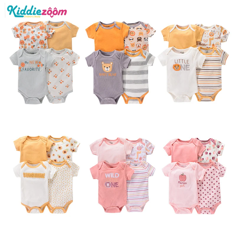 4 adet Bebek Giyim Dört Sezon Unisex Karikatür Kısa Kollu Erkek Bebek Kız Bodysuits Sevimli % 100% Pamuk Yenidoğan Giysileri