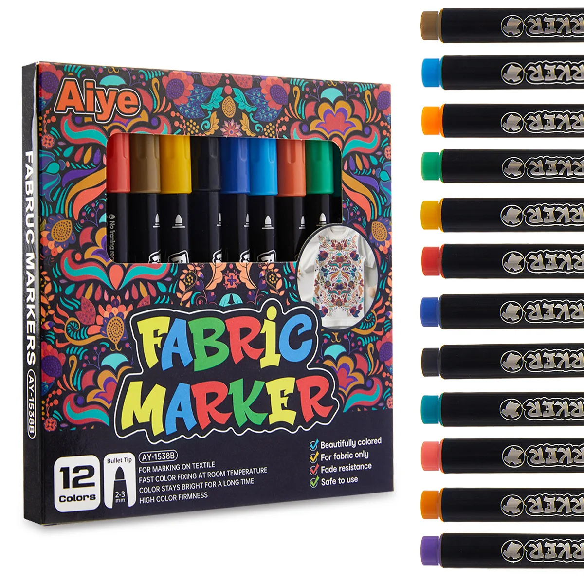 12-24pcs Fabric Markers Set Fine Point Tip Indelible Permanent Fabric Paint Textile Marker Pens for Kids T-Shirt Shoe Crafting
