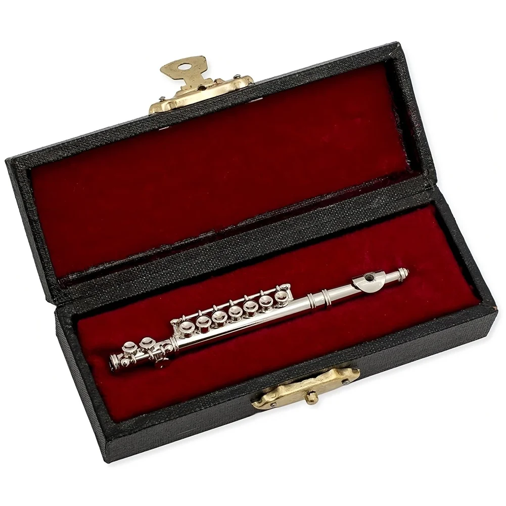 Silver Plated Miniature Flute Model Brass Non Playable Instrument Decor For Bookshelf Office Or Studio Decor