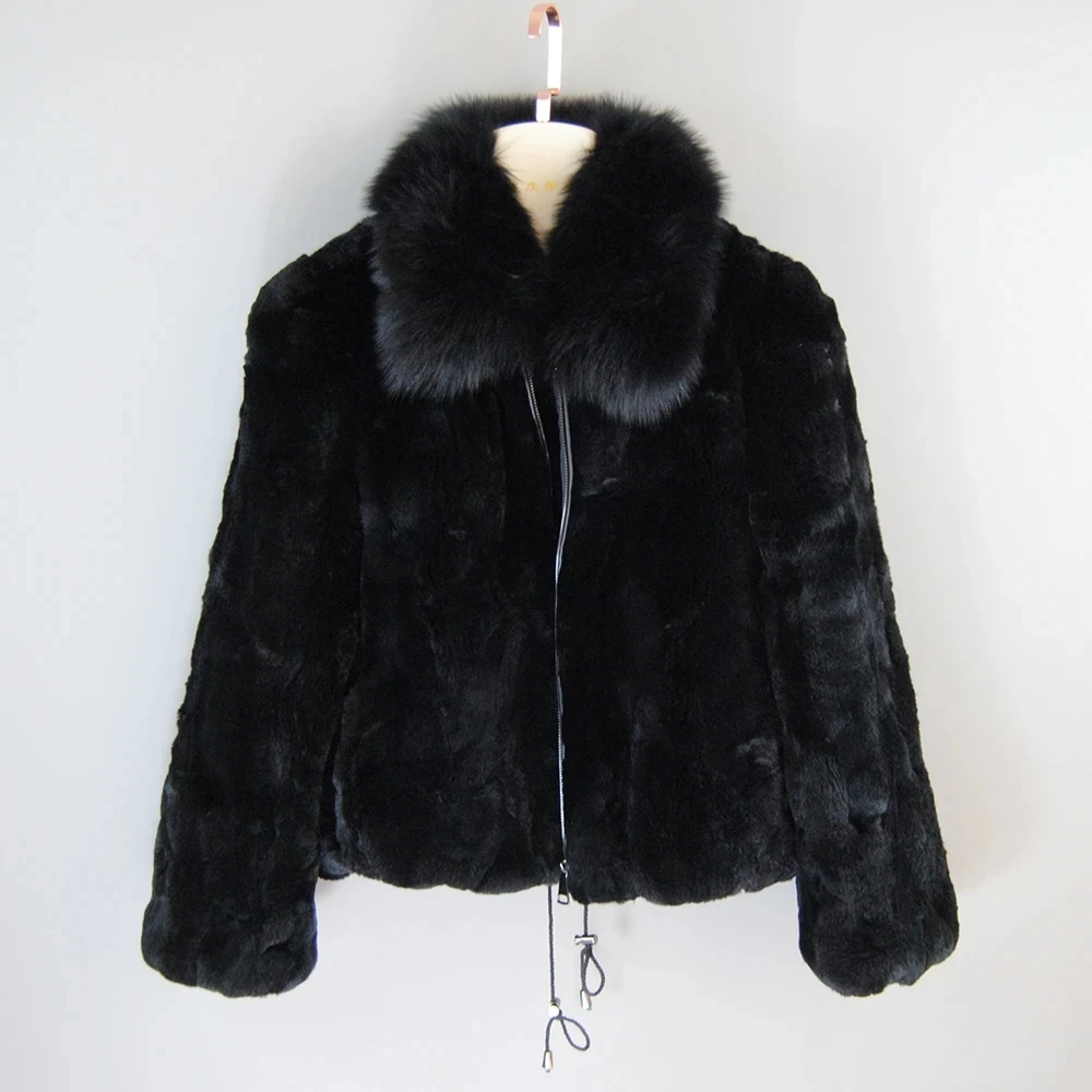 Neue Frauen Winter Dicke Natürliche Echte Rex Kaninchen Pelzmantel Dame Warme Qualität 100% Echte Rex Kaninchen Pelz Jacke Mit Fuchs Pelz Kragen