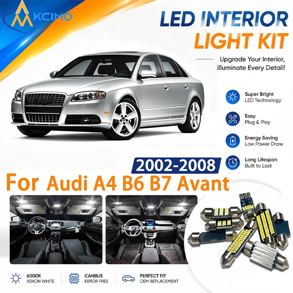 Full Cabin Interior LED Light Kit for Audi A4 B6 B7 Avant 2002-2008, Replace Dome Map Lamps to Boost Cabin Visibility