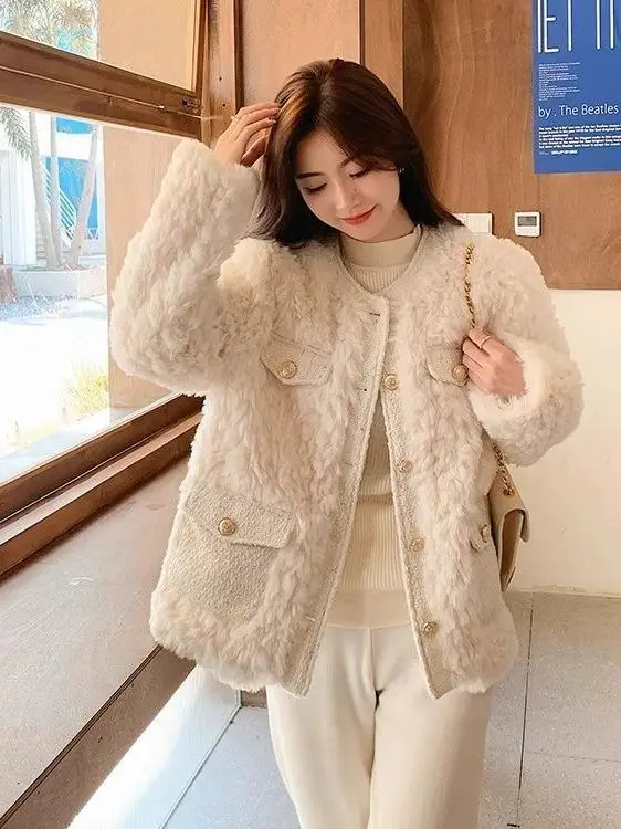 

Утепленная круглая куртка из искусственного меха под овчину, с наполнителем из хлопка, женская модная осенне-зимняя новая модель пальто