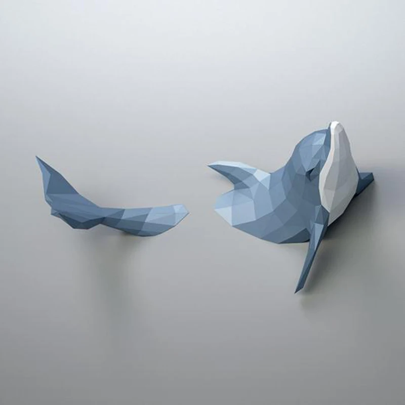 Creative Dolphin Marine Animal DIY Paper Model Wall Decoration Geometry Papercraft 3D Model Hand Made Puzzle Toys