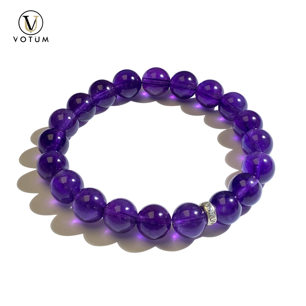 

VOTUM 8mm Natural Amethyst Beads Bracelet for Women Crystal Stone Stretch Energy Healing Silver Minimalist Jewelry Gift for Man