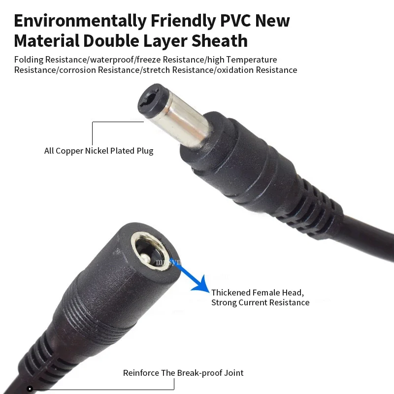 10A Elbow DC5.5 x 2.5 Wire Splitter Connection Cable Monitoring Power Line Bold DC5521 1 Female to 2/3/4 Male Extension Wire - view 5