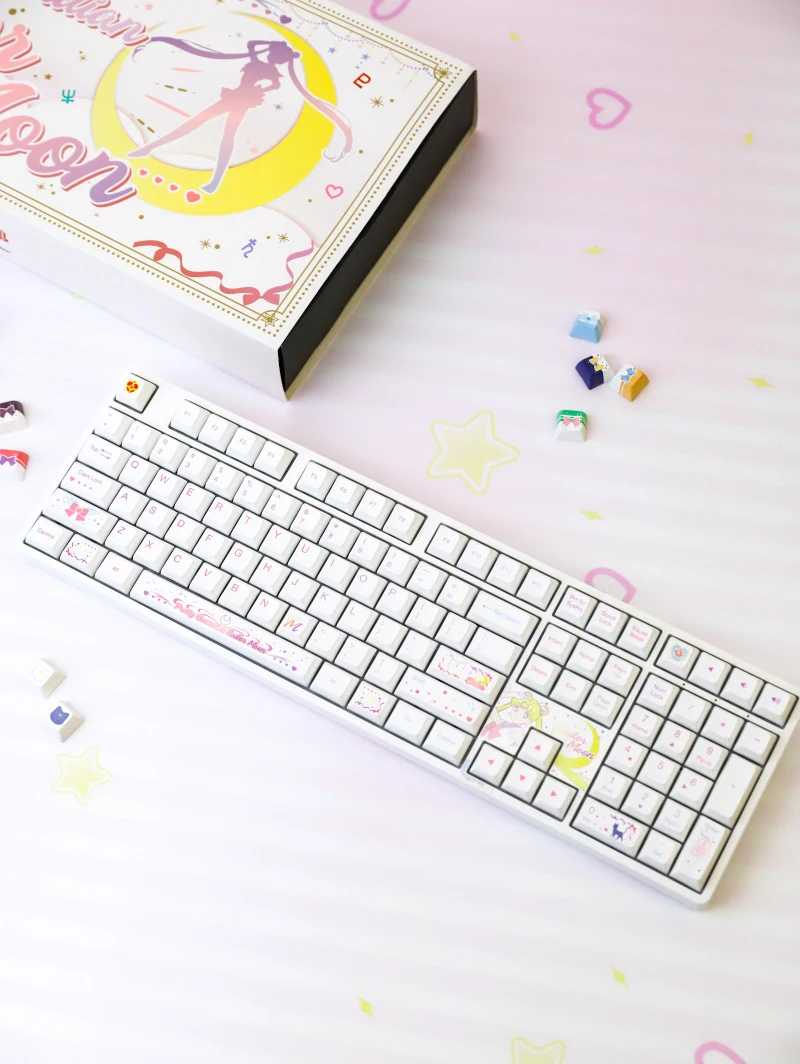 Japanese Anime Sailor Moon 2.4G Wireless White Keyboard 3108 108 Keys CS Sakura Switches Double Mode Gaming Mechanical Keyboard