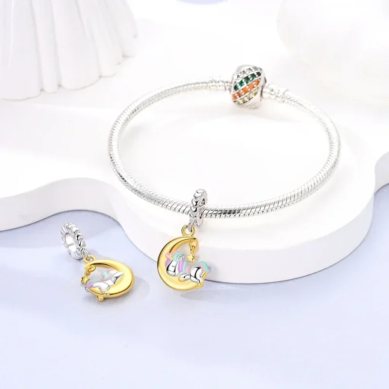 925 Sterling Silver New Product Color Rainbow Balloon Charms Beads fit Charms Bracelets DIY Jewelry For Women