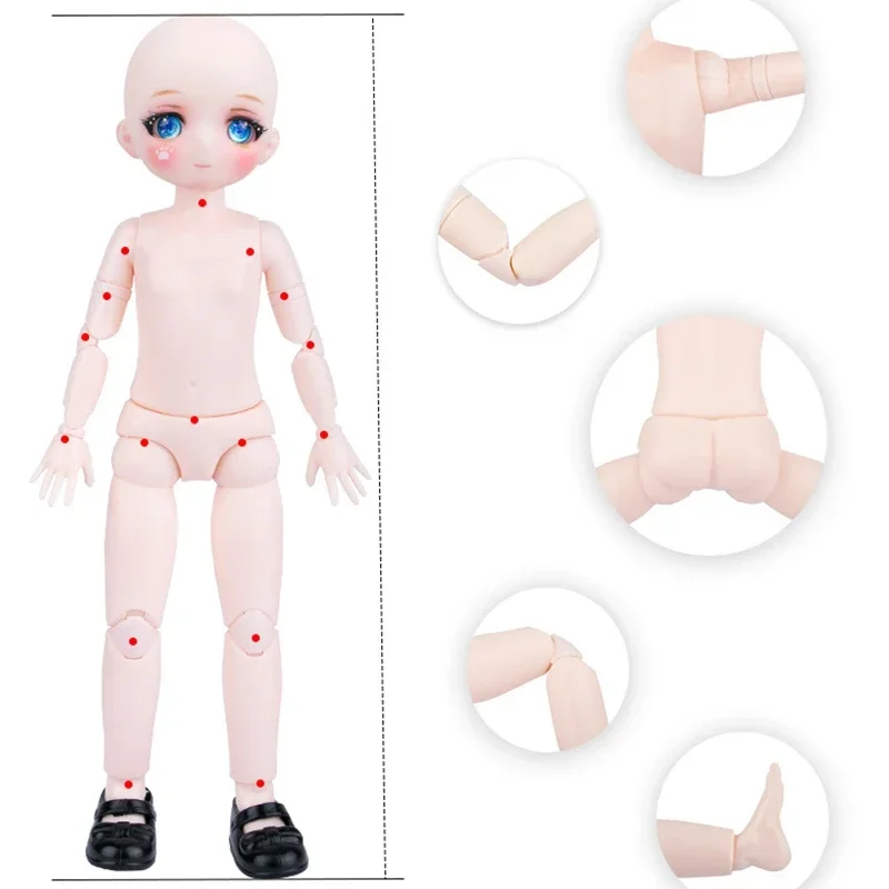 New 1/6 BJD Doll 22 Movable Joints Toys Colorful Anime Eyeballs Body Waist Rotation No Makeup Face Naked with Shoes for Girls