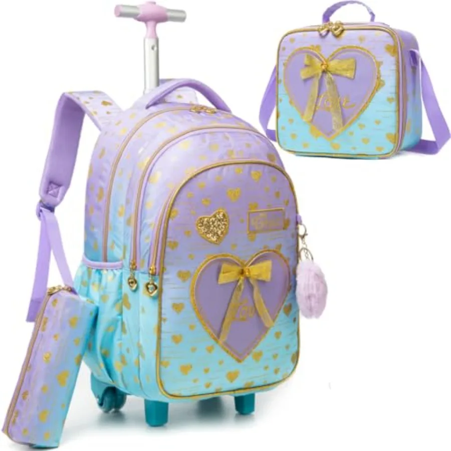 

Girls Rolling Backpack Backpacks with Wheels for Elementary Students Carry on Backpack with Lunch Box Travel Suitcase Trip Lugg