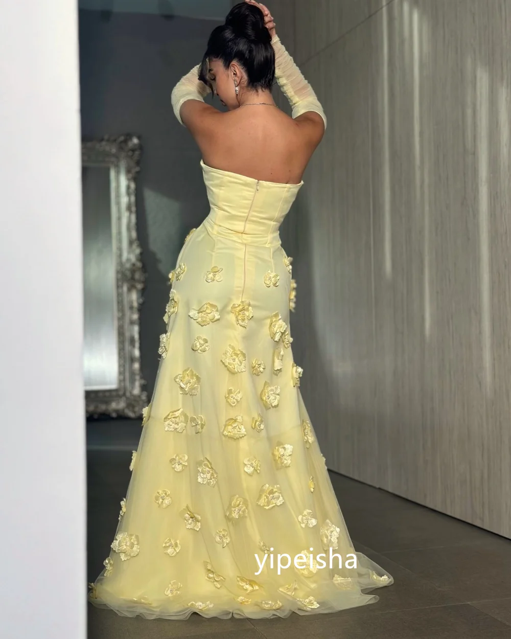 Customized Exquisite Flower Mermaid Strapless Long Dresses Prom Dresses Modern Style Pastrol Unisex Chinese Style Formal Casual