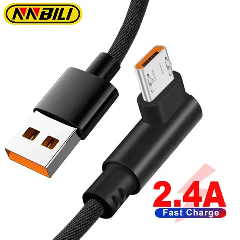 NNBILI mikro USB kablosu 90 Derece USB kablosu Samsung S7 Xiaomi Android Akıllı Telefon Telefon UsbC Kablosu 2.4A Hızlı Şarj 1 m/2 m/3 m