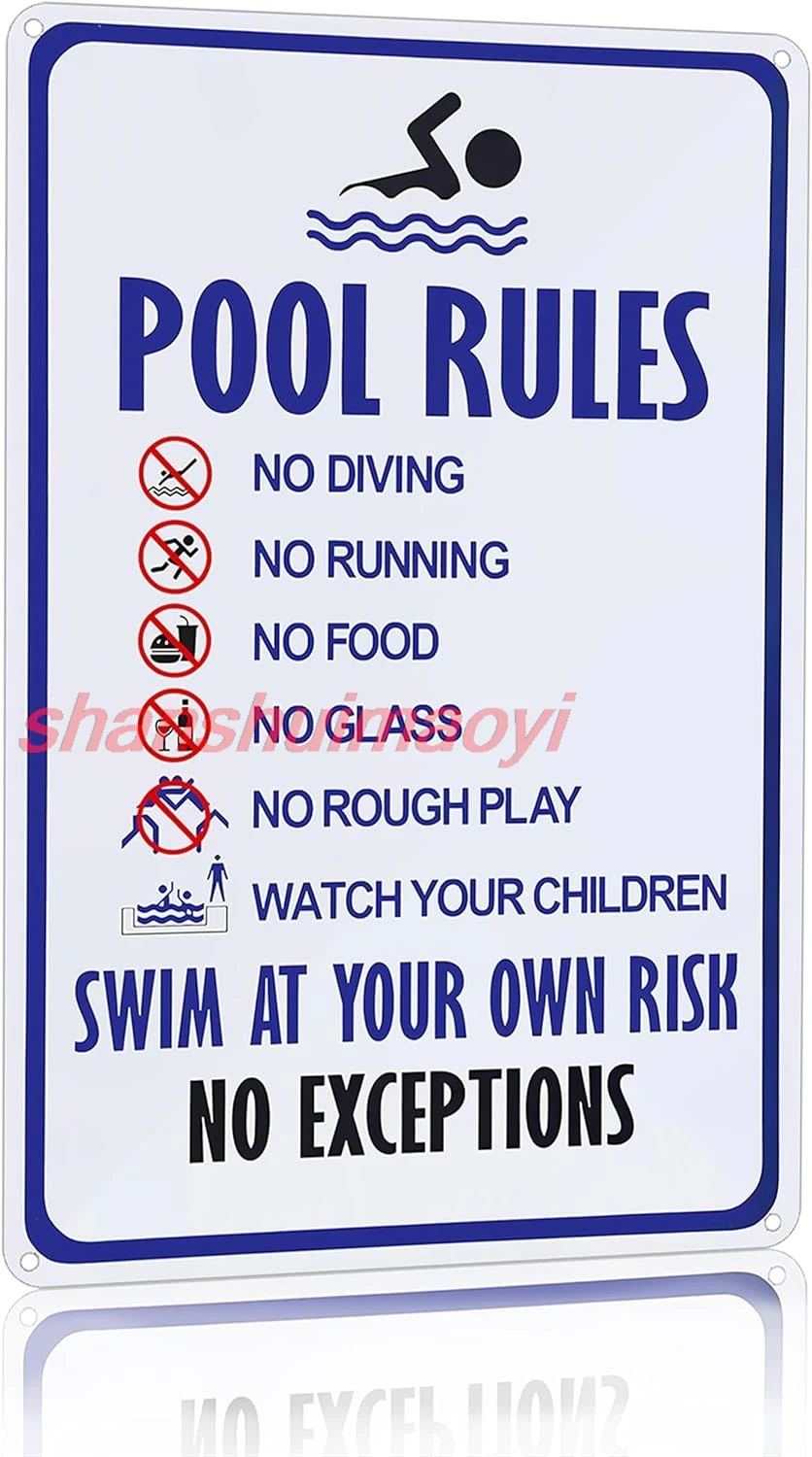Pool Rules Sign Warning Swim At Your Own Risk Vintage Tin Sign for Swimming Pool Water Park Beach Decor 8x12 Inches (3097)  sign