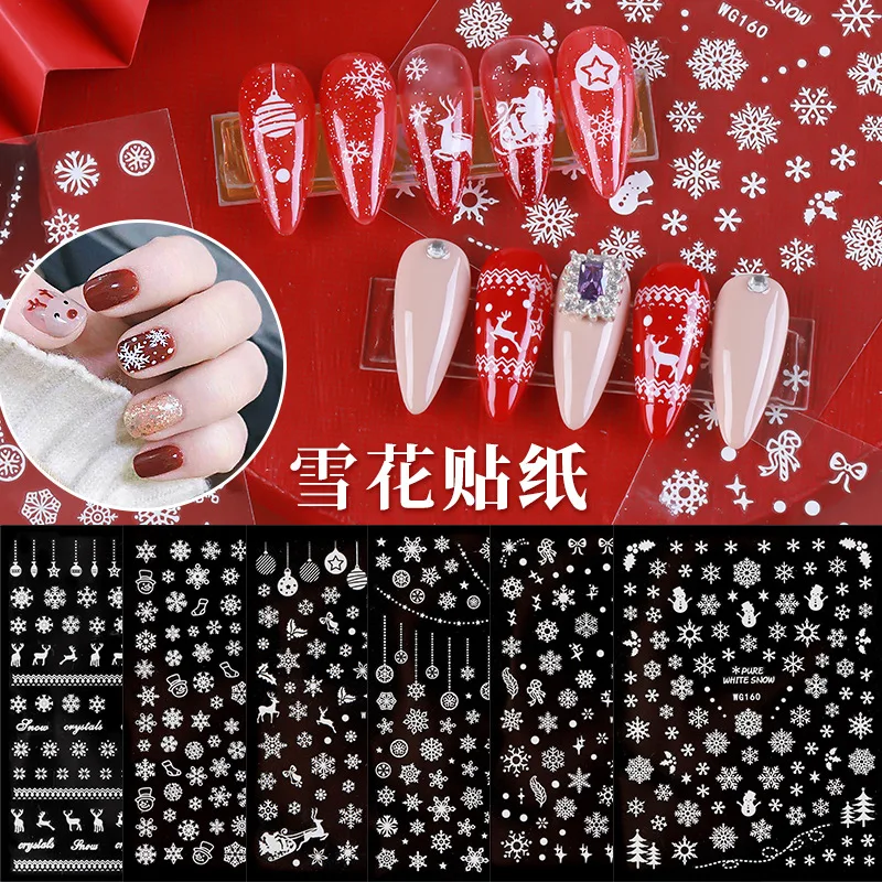 Christmas Nail Art Decorations Penguin Santa Claus Elk Tree Deer Bears Cute Sliders White Snowflakes Nail Stickers Tattoos SN24