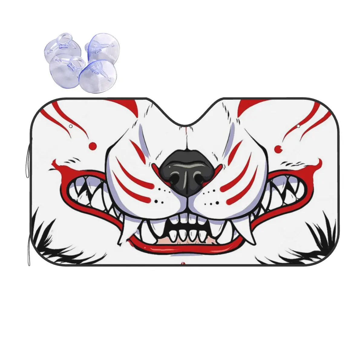 

Oni Demon Kitsune Grin Novelty Windshield Sunshade 70x130cm Fox Aluminium Foil Sun Visor Solar Protect