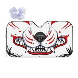 Oni Demon Kitsune Grin Novelty Windshield Sunshade 70x130cm Fox Aluminium Foil Sun Visor Solar Protect