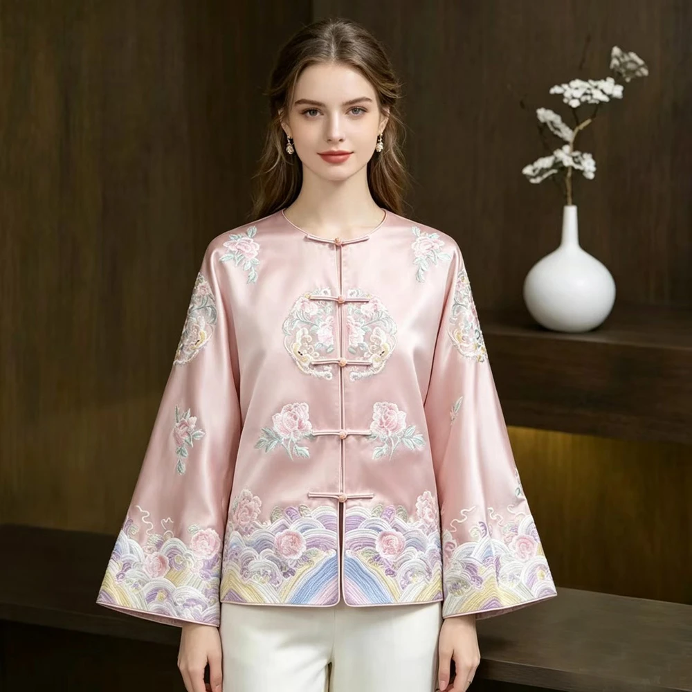 

2026 New Chinese Style Luxury Flower Embroidered Jacket Fashion Women's Heavy Workmanship Coat Traditional Oriental Tops