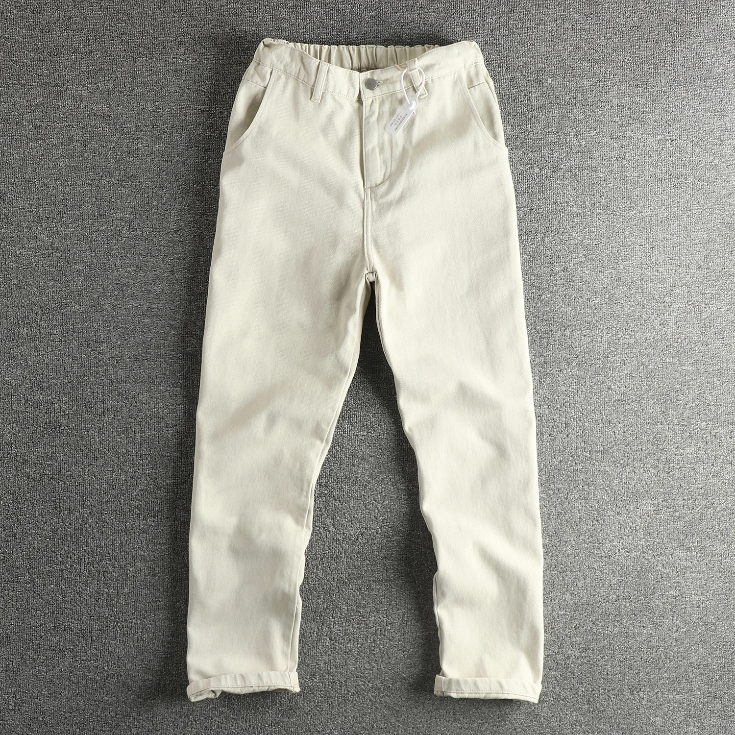 

Мужские джинсовые джинсы из хлопка с эластичным поясом, свободные прямые брюки абрикосового цвета для повышения эффекта