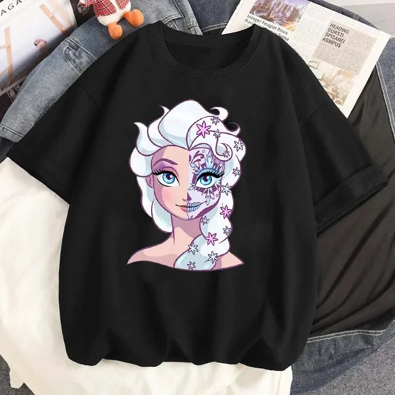Cool Disney Princess Fusible Graphic TShirt ผู้หญิงสบายๆ Streetwear แขนสั้น T เสื้อการ์ตูน Harajuku ความงาม Tees Tops