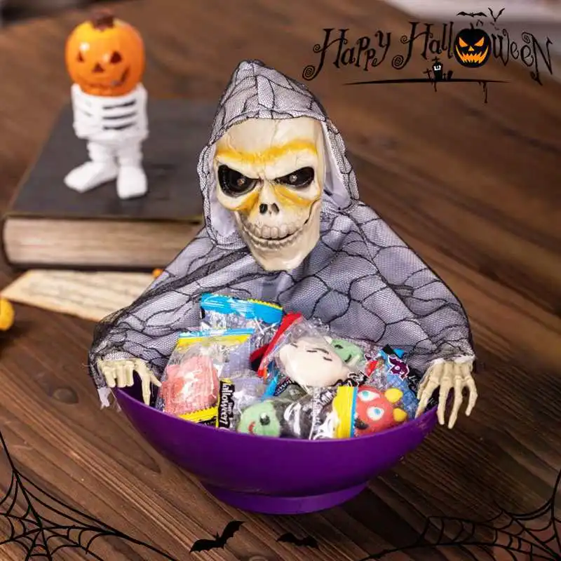 2PCS Halloween Candy Bowl Electric Fruit Tray Haunted Party Props Skeleton Bowl for Trick or Treating Halloween Party Decoration