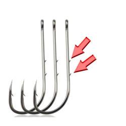 Duplo Back Barb Barb Fish Hook, Bold Boca Gancho, Cabo Longo, Tubo de Pesca Marítima, Crooked, 50Pcs