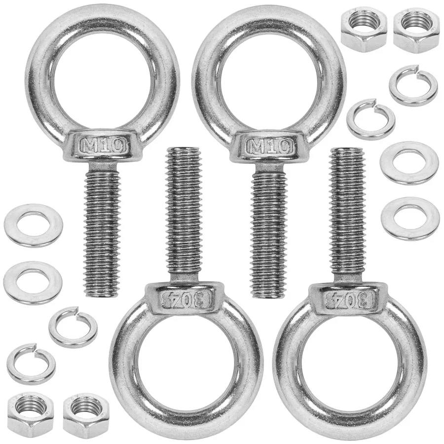 

4 Pack M10 Stainless Steel Eye Bolts with Nuts Washe 1.37" 35mm Thread Length Eyebolts for DIY Furniture Swing and Outdoor Use