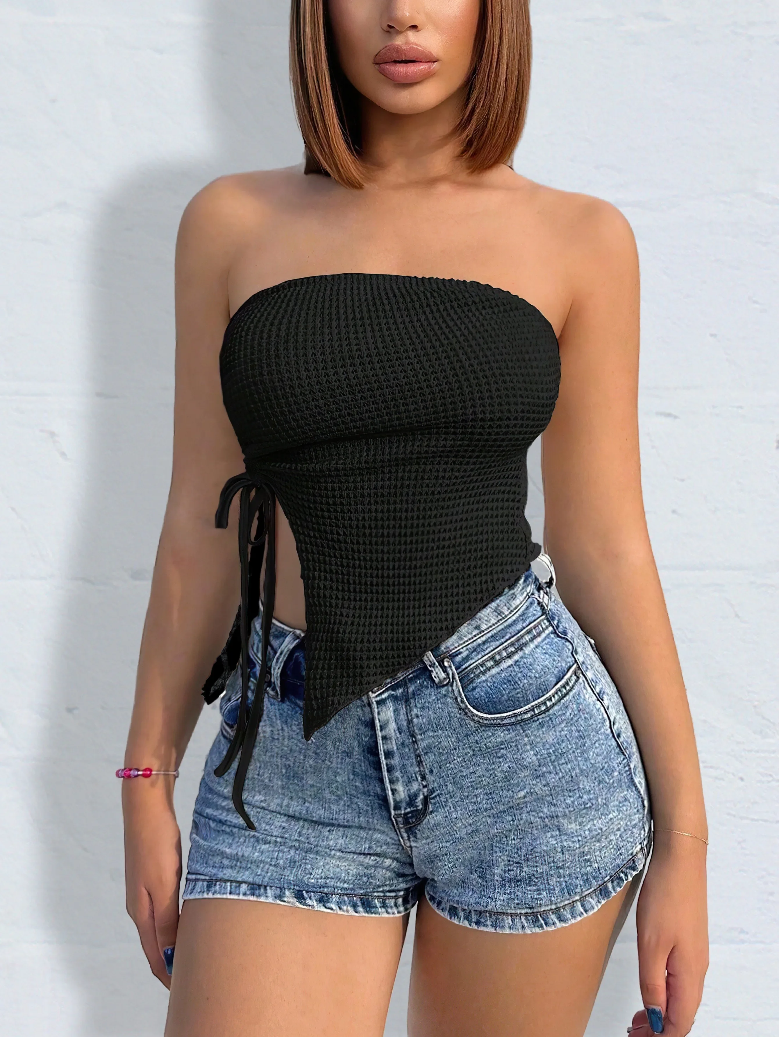 

New women's fashionable casual and versatile trendy hollow women's top three-piece set
