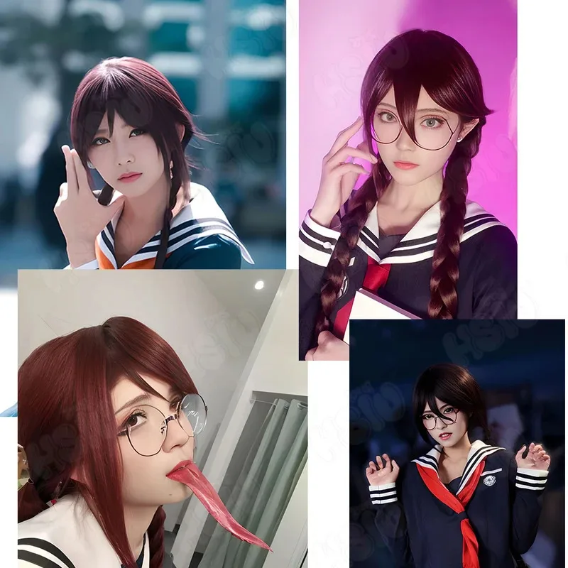 فوكاوا توكو شعر مستعار تأثيري HSIU 90 سنتيمتر طويل الفوشيه الشعر مقاومة للحرارة شعر مستعار اصطناعي لعبة Danganronpa Fukawa Toko شعر مستعار تأثيري