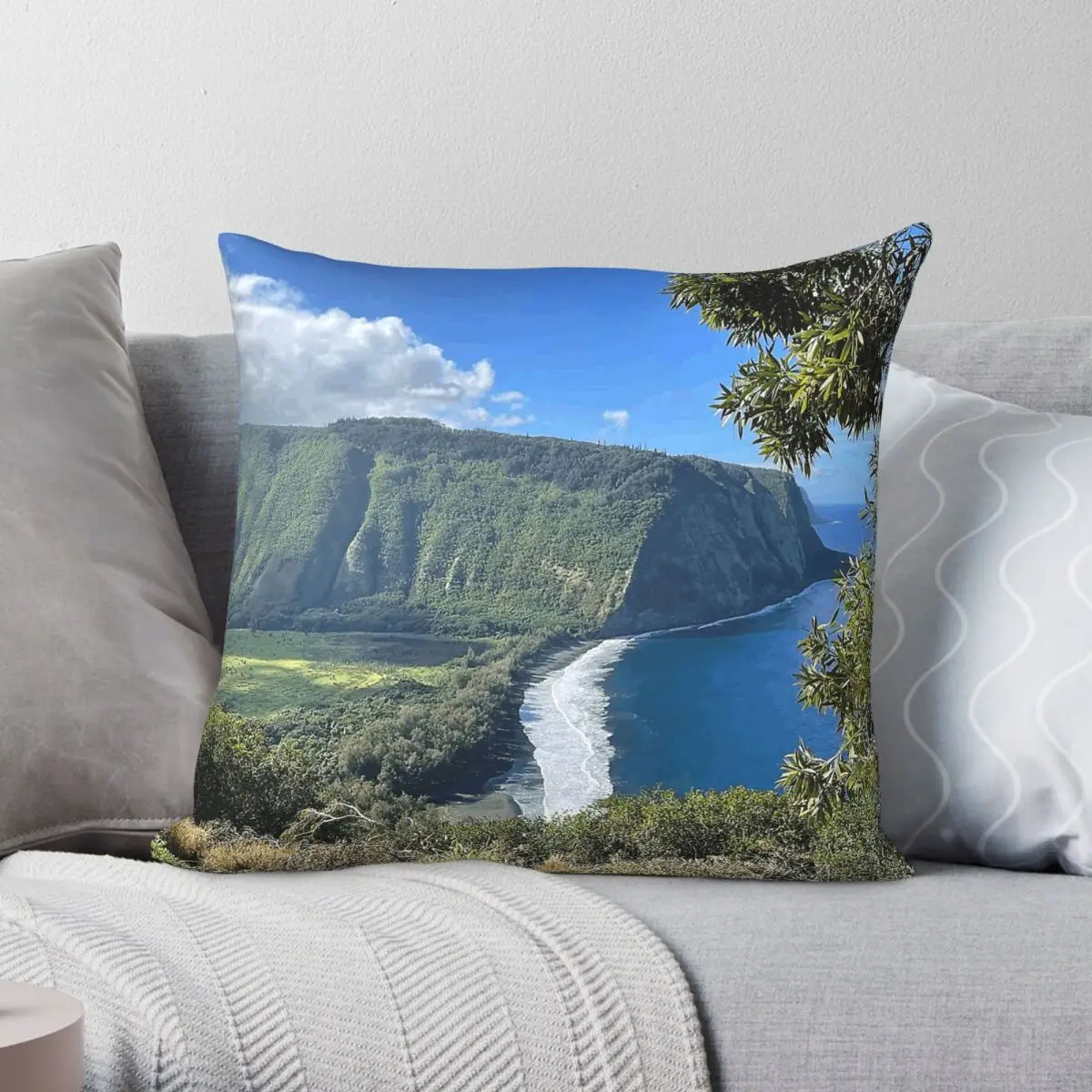 Waipio Valley Hawaii Square Pillowcase Polyester Linen Velvet Pattern Zip Decorative Throw Pillow Case Sofa Seater Cushion 45x45