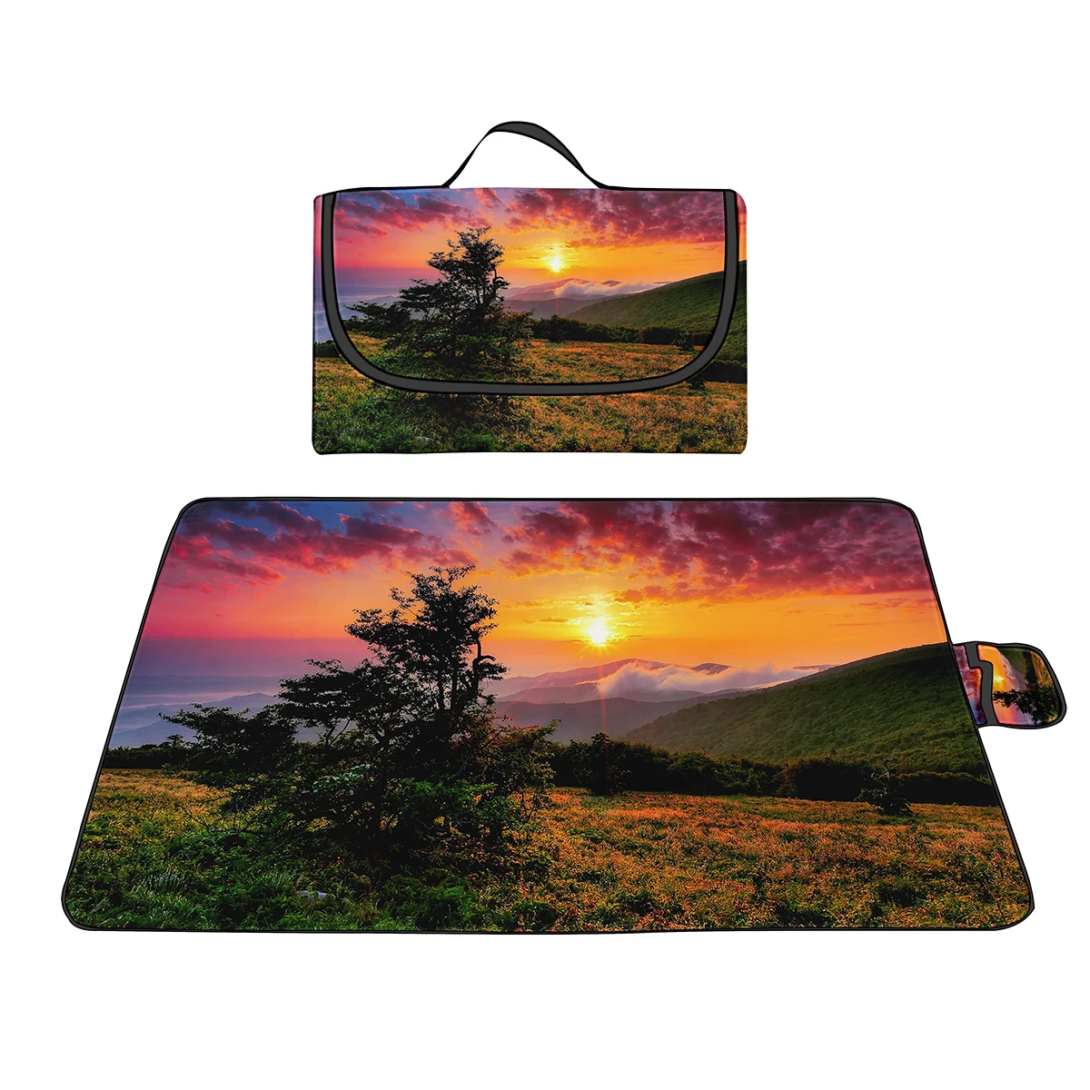 

Beautiful Sunrise Picnic Blanket,Extra Large Outdoor Beach Blanket,Lightweight Handy Mat Tote for Spring Summer Camping,Beach