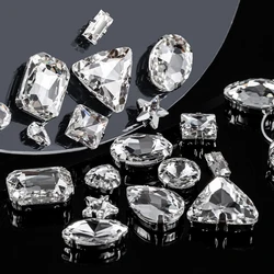 Multi Size Shape Sewing Glass Clear Crystal Silver Claw Base Rhinestone DIY Wedding Gown Dress Headdress Jewelry Beads Diamond
