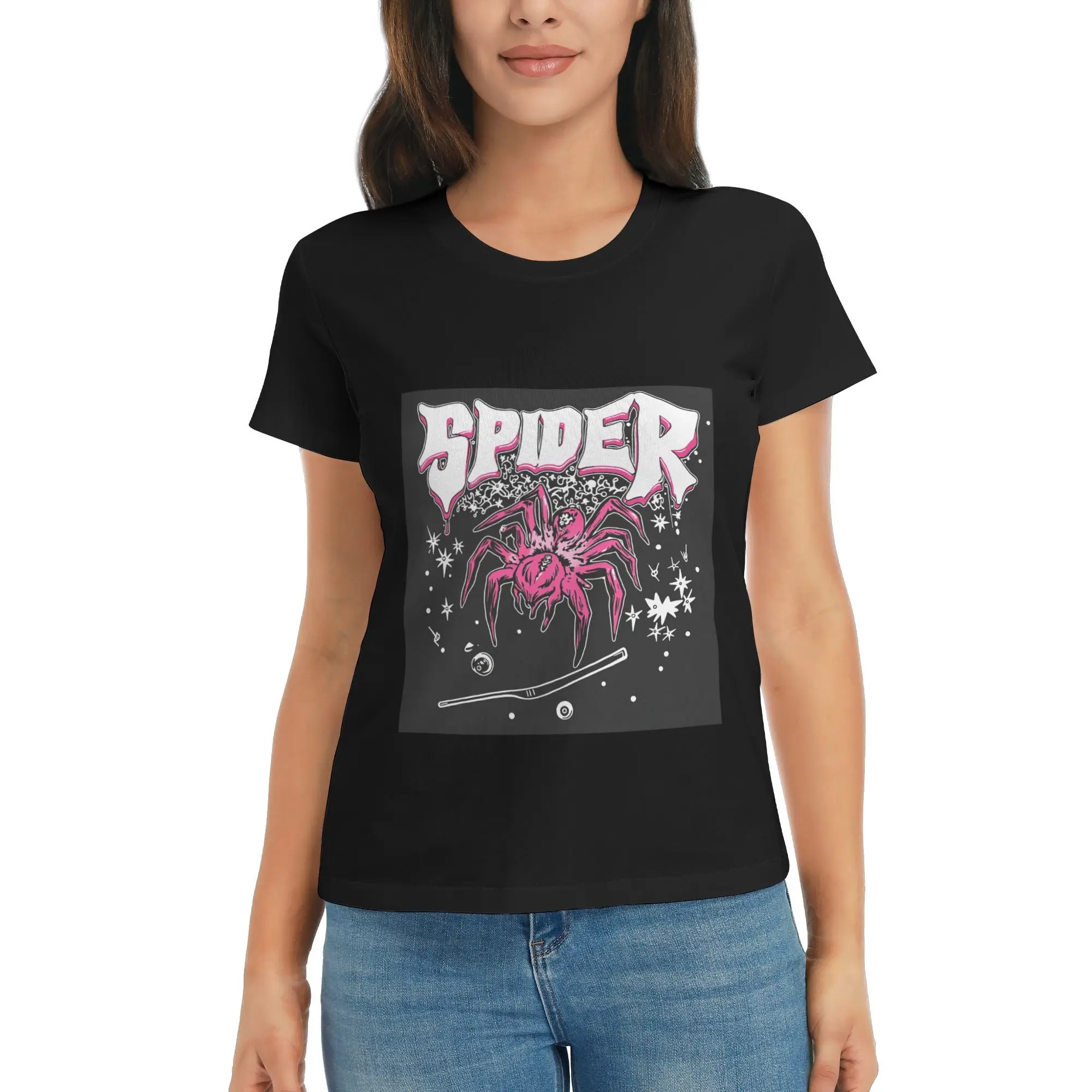 Graphic Tee T-shirt nera a maniche corte da donna 200g