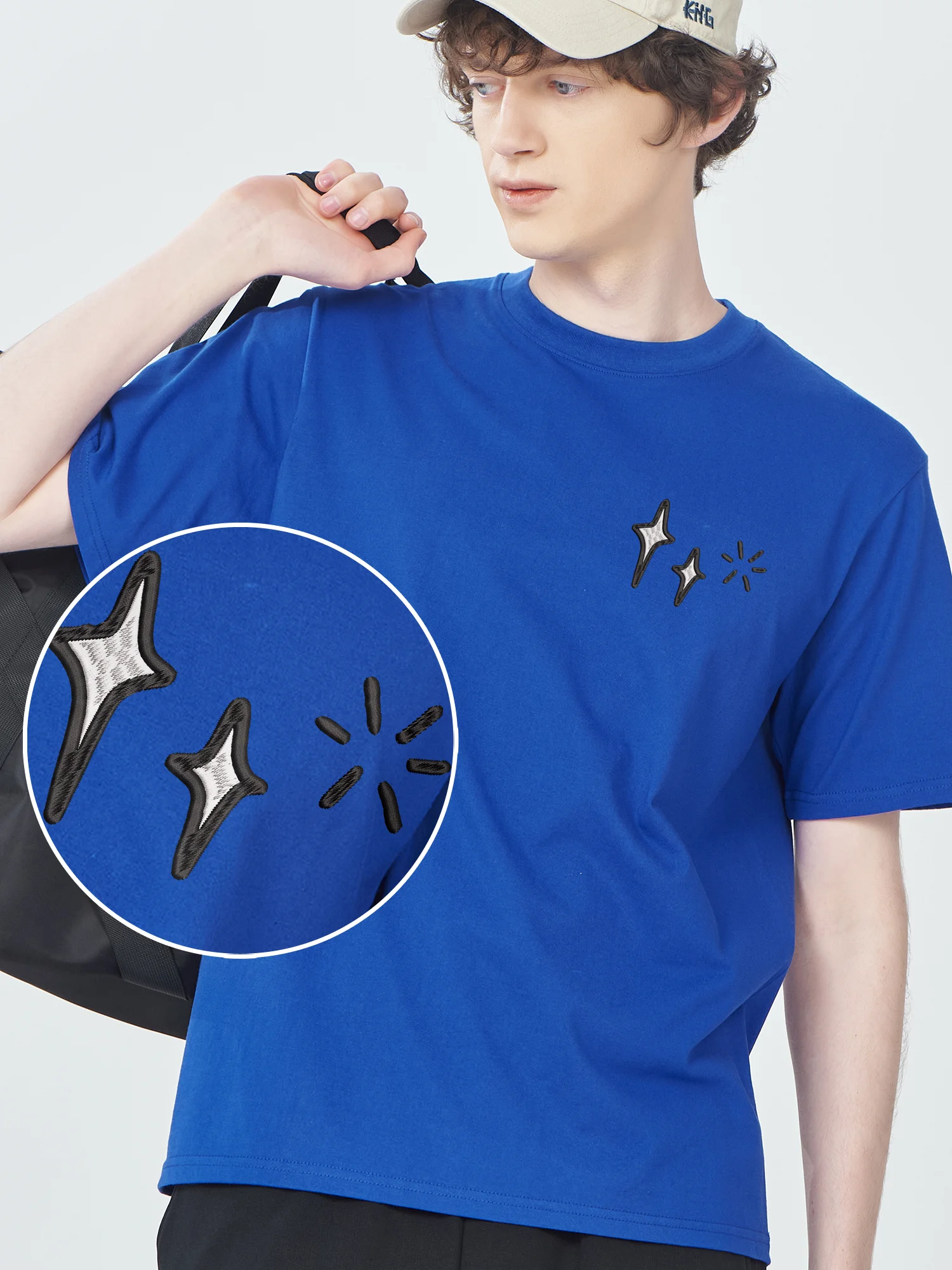 

Star Shape Embroidered T-Shirt Unisex Crew Neck Short Sleeve Cotton Comfortable Camiseta Couple Summer Tops