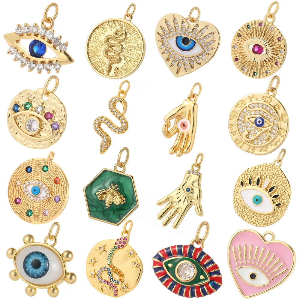 Eye Charm Jewelry Charms for Earrings Necklace Bracelet Making Cute Turkish Evil Blue Eye Designer Pendant Gold Color Snake