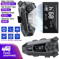 A1 Motorcycle Headset Bluetooth 5.3 EQ Helmet Headphones Wireless Handsfree FM Radio Music Player with LCD Screen