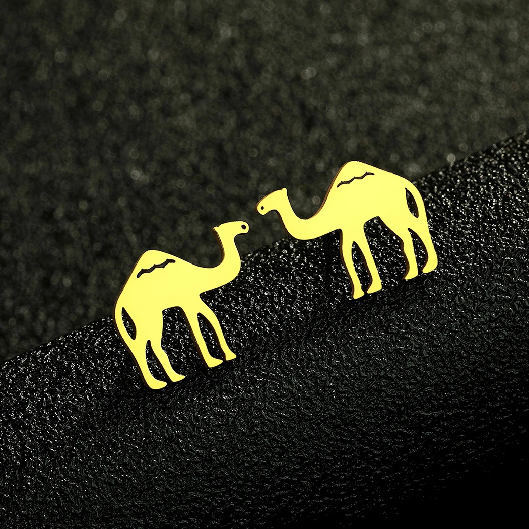 Stainless Steel Ear Studs Desert Camel Earrings for Women Fashion Studs Men\'s Punk Black Natural Inspired Animal Lover Jewelry