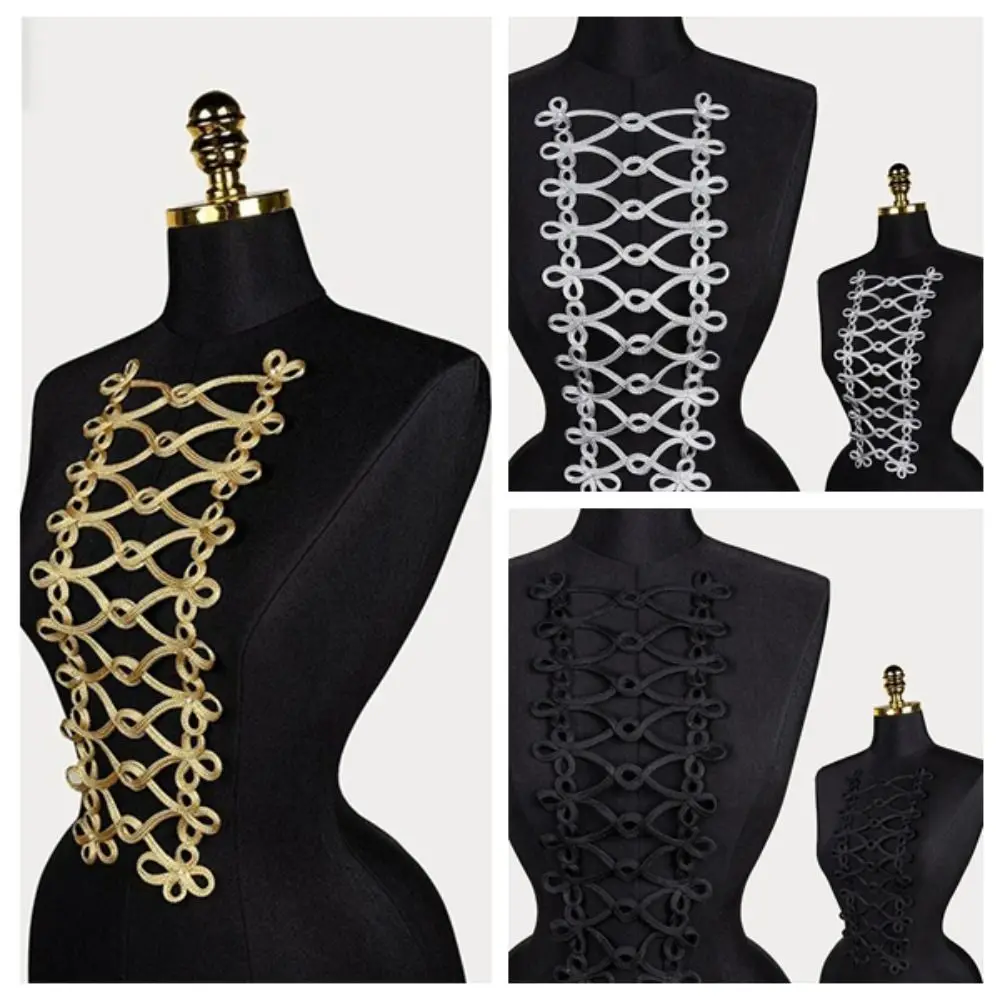 Fashion Golden Silk Clothes Applique Button Large Size Handmade Sew On Patches Decorative Patch Neckline Embellishment