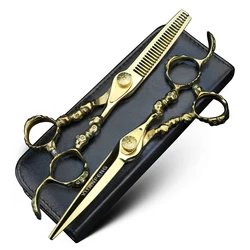 Golden Skull Head 6-inch Practical Scissors Barber Cutting Scissors and Thinning Scissors Made of 440C Steel